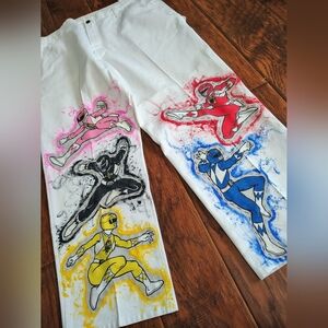 Custom 90s Power Rangers x Dickies white denim cargo jeans street wear festival